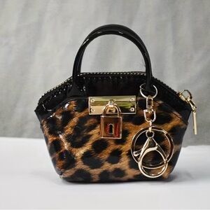 Leopard Print bag charm large with Gold Hardware new